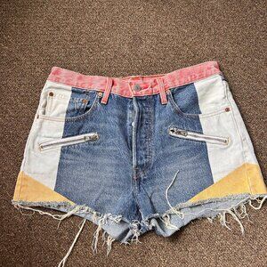 Rare Levi's 501 Button Fly Denim Color Block Jean Shorts Blue Red Size 30